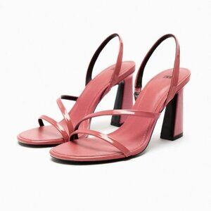 ZARA STRAPPY BLOCK HEEL SANDALS Pink SIZE 8 | 1332/110